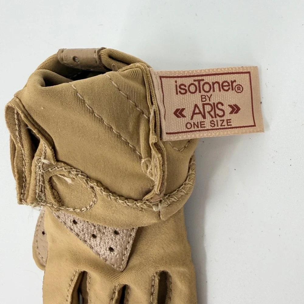 Isotoner Driving Gloves Chevron 90s Vintage Women One Size Tan Spandex Aris
